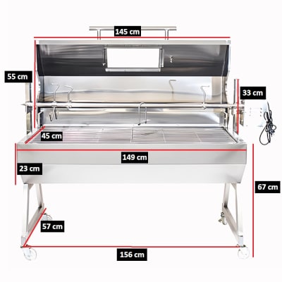 1500 mm BBQ Spit Rotisserie | Spartan hooded showing the units dimensions
