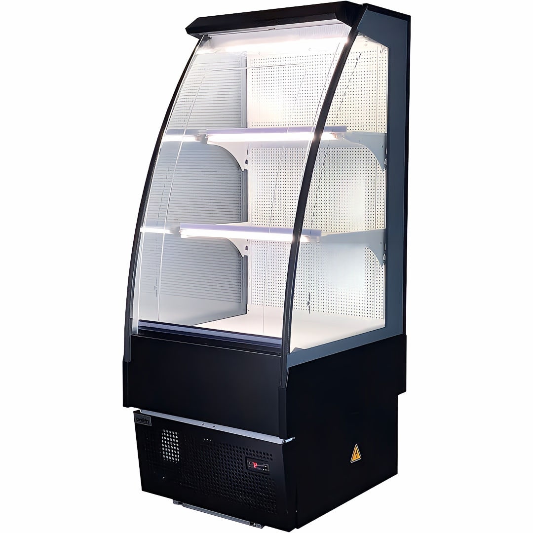 Commercial Fridge | Open Display Rhino TK-6 front right view of fridge empty showing adjustable shelves
