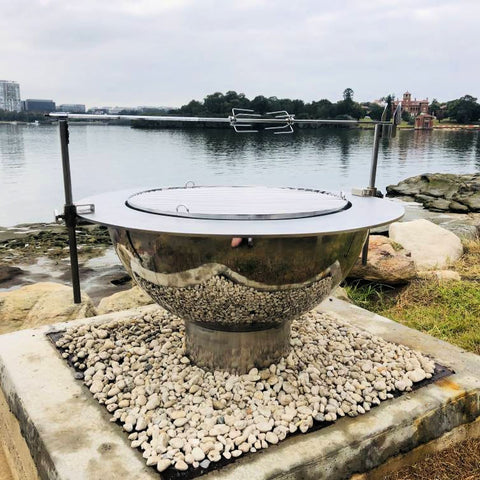 Stainless Steel Teppanyaki fire pit with a spit rotisserie option