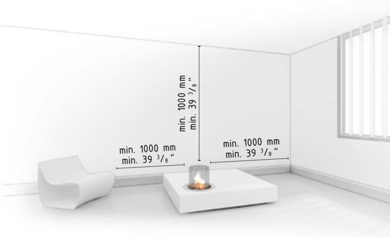 Fireplace | Planika Rondo Commerce showing indoor placement dimensions