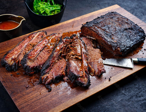 Mouthwatering beef brisket cooked to perfection and sliced ready to eat