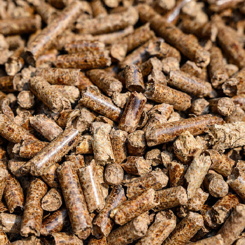 Very close up view of wood pellets