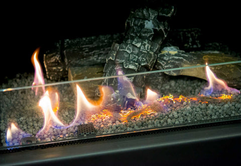 ethanol fire pit burning. the picture is a close up image