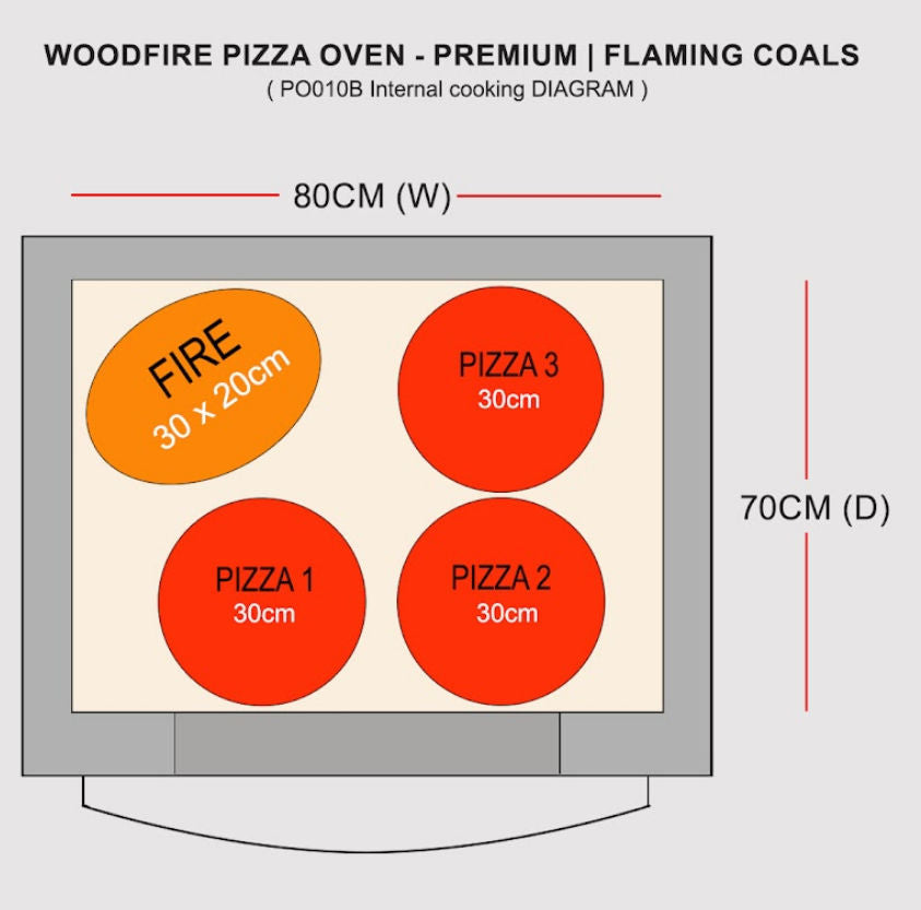premium pizza oven image showing the cooking area dimensions