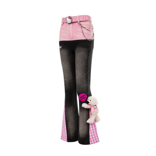 13DE MARZO Hello Kitty Bear Plaid Skirt Shocking Pink