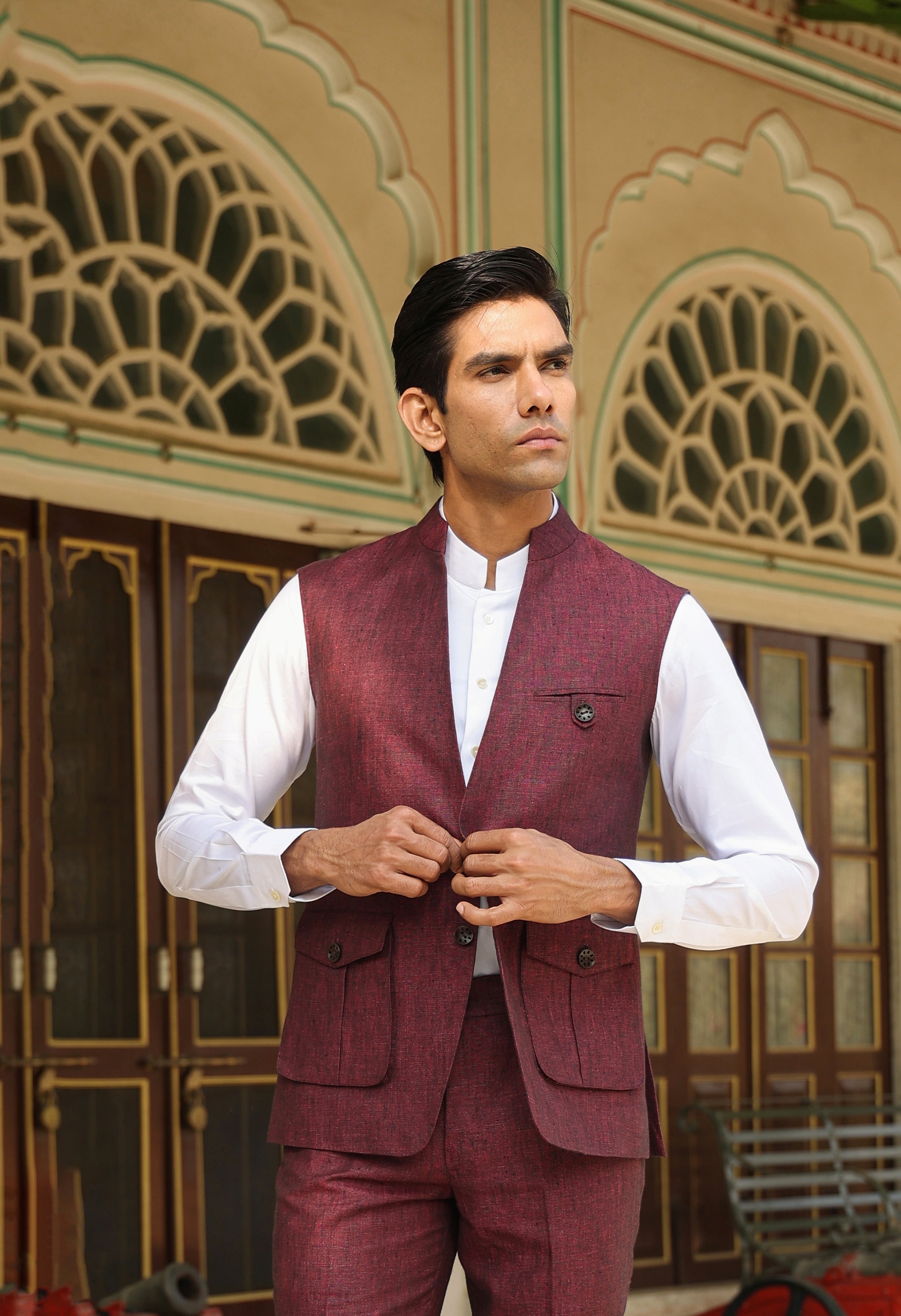 Self Design Brocade Silk Half Jodhpuri Jacket With Kurta Pajama Set at Rs  4999.00 | Nehru Jacket | ID: 27531279812