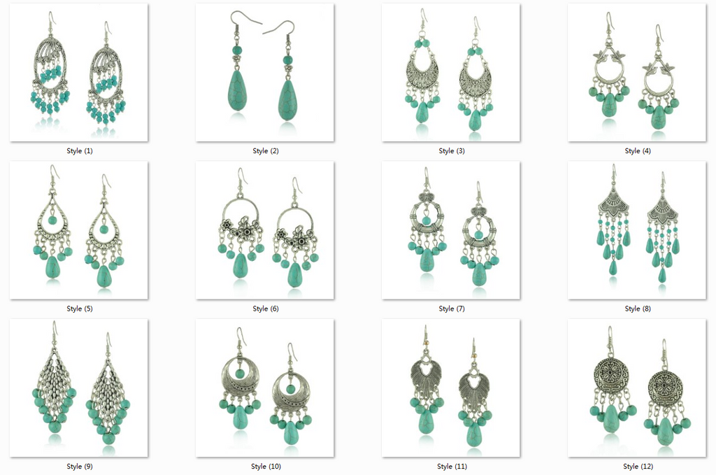 Ethnic Style Tibetan Silver Turquoise Earrings Hollow Out Long Tear Drop Earrings Brincos Wholesale Jewelry