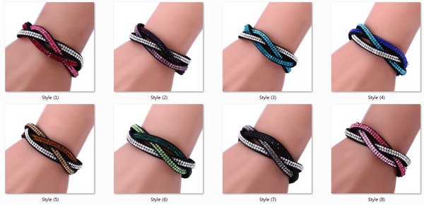 Fashion Jewelry 6 Layer Wrap Bracelets Slake Leather Bracelets With Rhinestone Crystals Bracelets Couple Bracelets