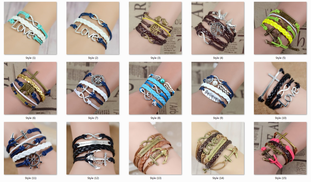 Fashion Vintage Infinity Anchor Hook Artificial Leather Bracelet Men Women Bracelets & Bangles Jewelry