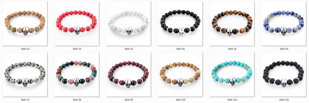 Handmade Tiger Eye Natural Stone Skull Bracelets & Bangles Black Lava Beads Bracelets For Women Men Jewelry