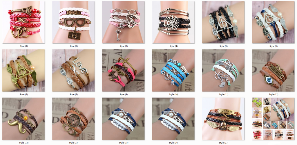 Multilayer Braided Bracelets Vintage Owl Harry Potter wings infinity bracelet Multicolor woven leather bracelet & Bangle