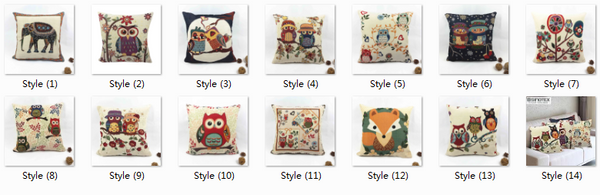 Owl Printed Cushion Home Decor 43x43cm/17x17'' Linen&Polyester Decorative 1Pcs/lot