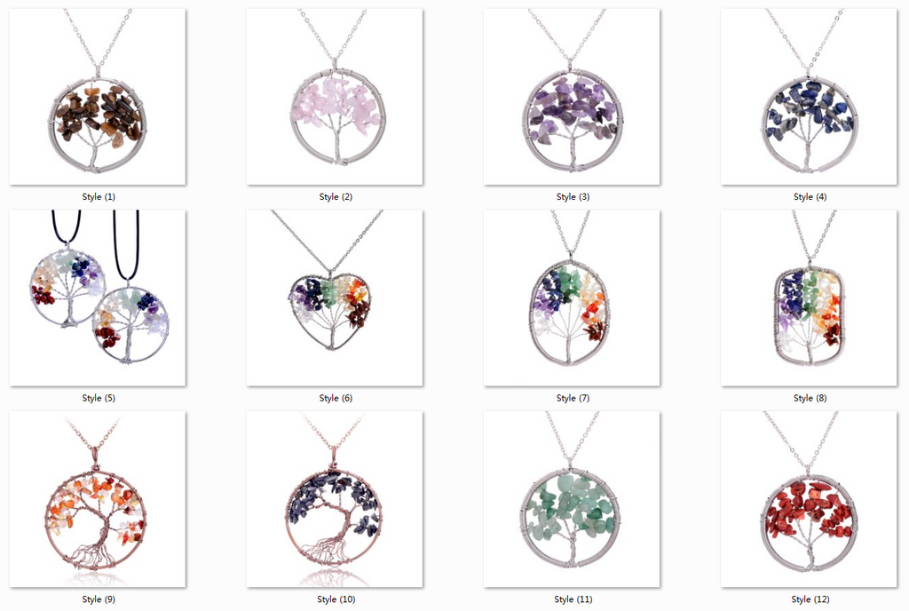 Women Rainbow 7 Chakra Amethyst Tree Of Life Quartz Chips Pendant Necklace Multicolor Wisdom Tree Natural Stone Necklace