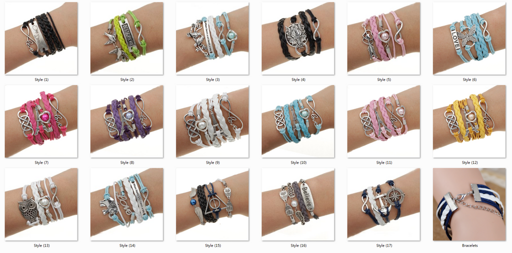 Handmade Charm Bracelet Eiffel Tower Love Anchors Wrap Leather Bracelet pulseira couro bracelets for women