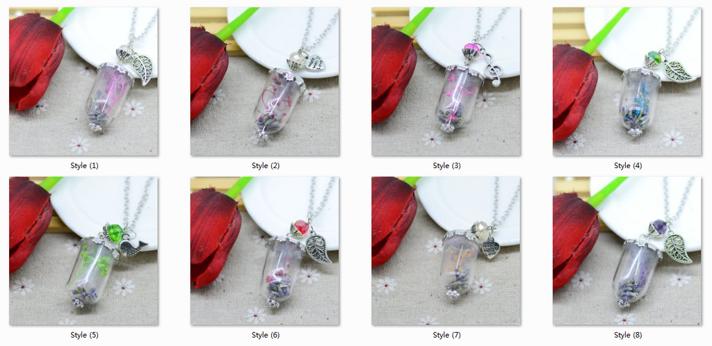 Glass Dry flower necklace real flower Bottle necklace Pendant necklace silver plated chain Necklace for women jewerly fashion