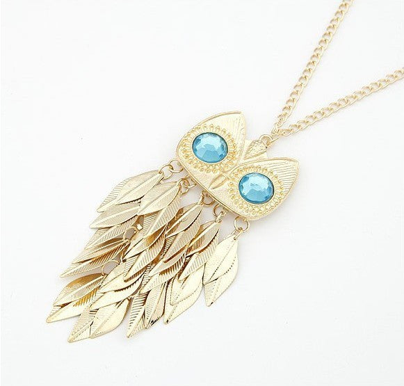 Leaves tassel owl necklace
