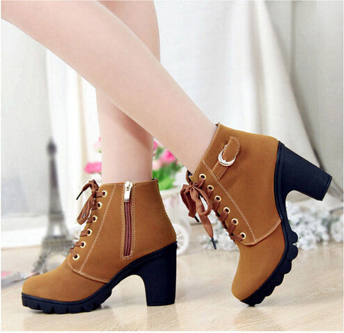 Autumn and winter velvet short boot thick heels wild black matte femal ...