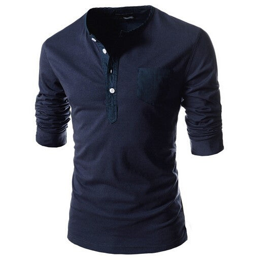 Hot new spring men's long-sleeved round neck collar Slim solid fashion ...