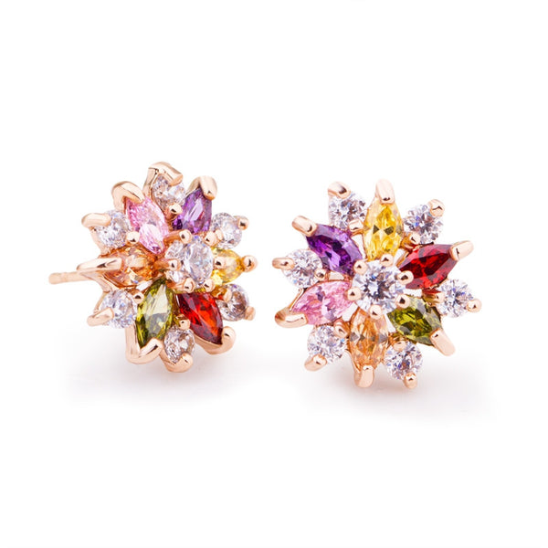18K Real Gold Plated Gold Star Stud Earrings with Multicolor Zircon ...