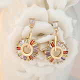 Luxury 18K Champagne Gold Plated Drop Earrings with Multicolor Zircon