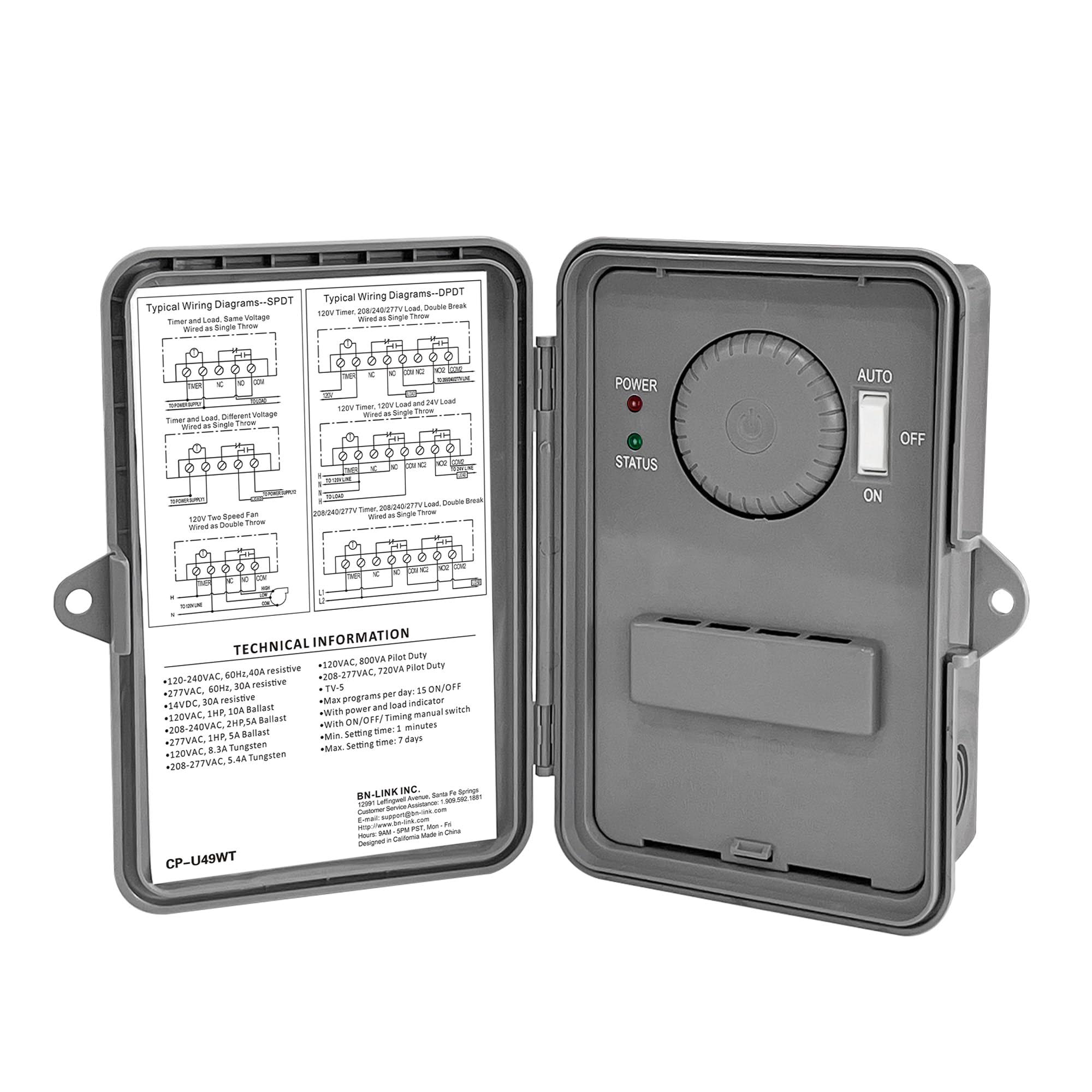 24 Hour Programmable Pool Pump Timer Heavy Duty Outdoor Mechanical Timer Box BN-LINK - 1 Piece BLH9_D6WTD64