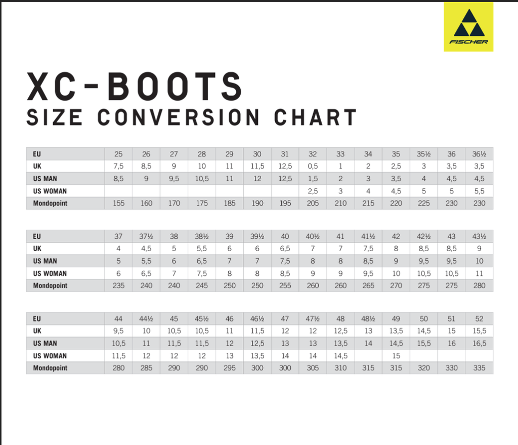 Fischer Boot Size Chart