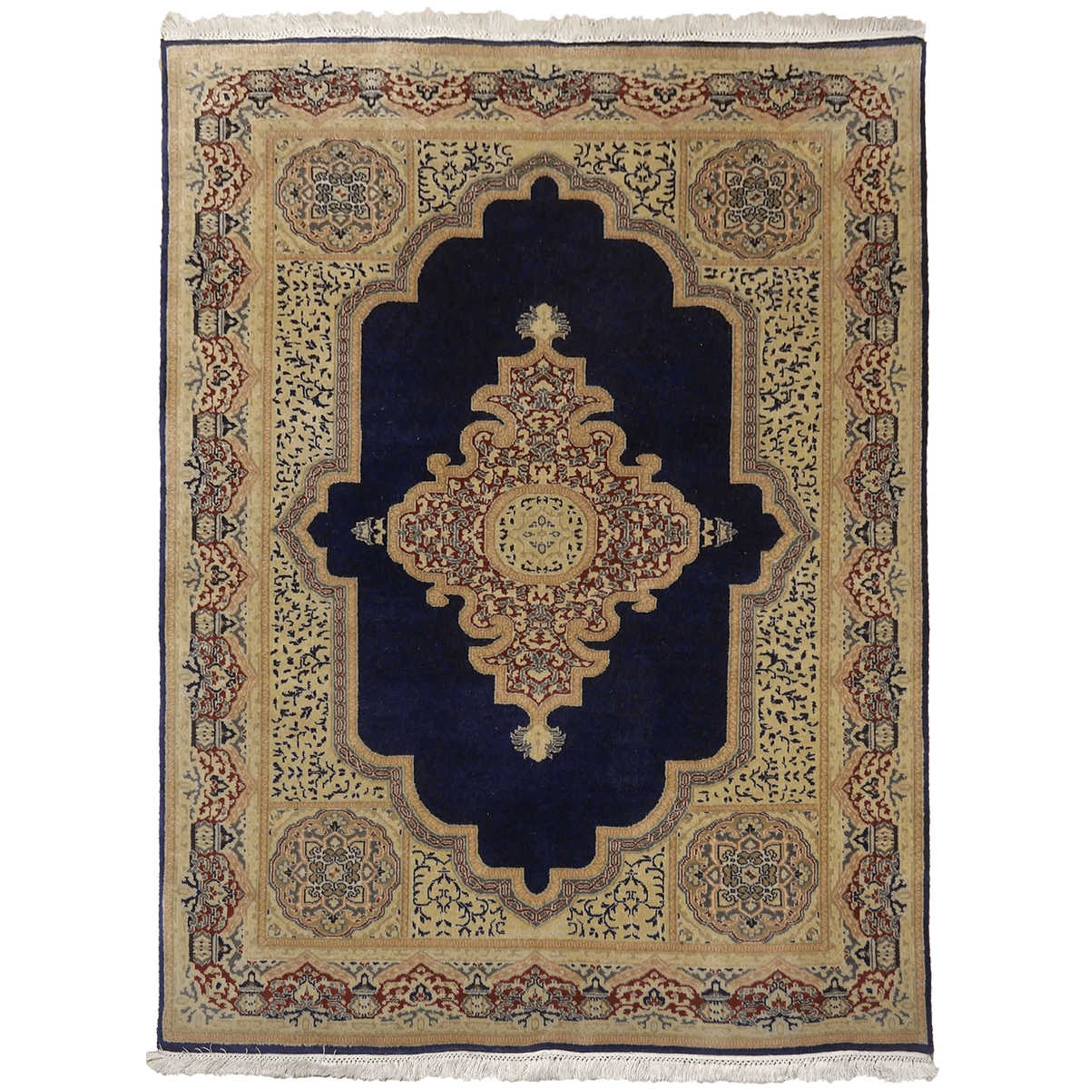 Slip schoenen leeuwerik transactie Perzisch tapijt handgeknoopt - 197 x 139 cm - Beige, Goud, Blauw - Wol —  Orientalized
