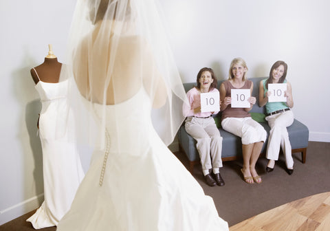 choosing a wedding dress with your bridesmaids