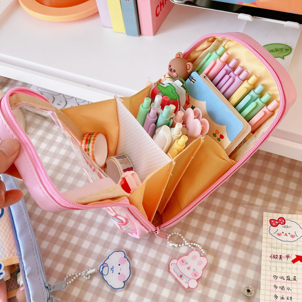 Cartoon Rabbit x Bear Canvas Pencil Case Kawaii School Stationery – Hanarii