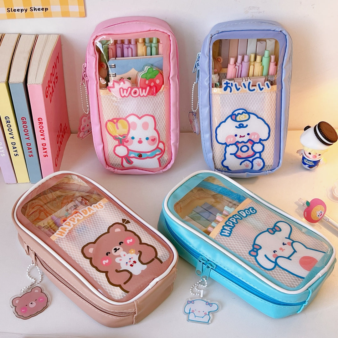 Cartoon Rabbit x Bear Canvas Pencil Case Kawaii School Stationery – Hanarii