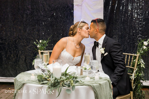 Bride and groom at sweetheart table at the Stevens Estate at Osgood Hill in North Andover, MA