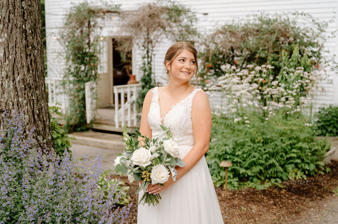 Summer Wedding at the Herb Lyceum - bridal portrait with bridal bouquet