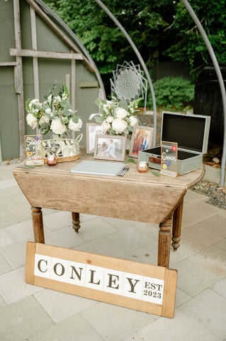 Summer wedding at the Herb Lyceum in Groton - guest book area