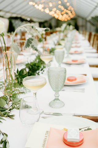 Summer Wedding at the Herb Lyceum - table setting with lots of greenery