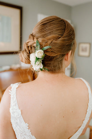 Summer Wedding at the Herb Lyceum - bride's fair with flowers in it