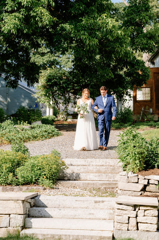 Summer wedding at the Herb Lyceum in Groton father and bride walking down the aisle