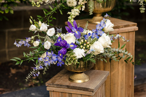 elegant coastal blues wedding ceremony flowers Provincetown Cape Cod Wedding