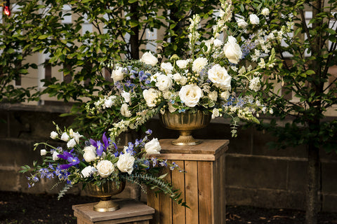 Elegant Coastal Blues Cape Cod Wedding Ceremony Flowers