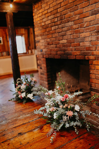 Wedding Ceremony flowers for rustic elegant barn wedding at Westfield River Brewing Company.