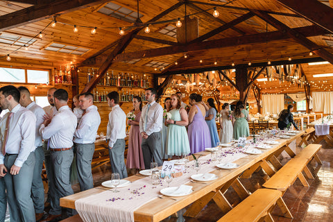 Camp Lenox, Berkshires, MA Wedding Reception Summer Camp Food Hall Reception