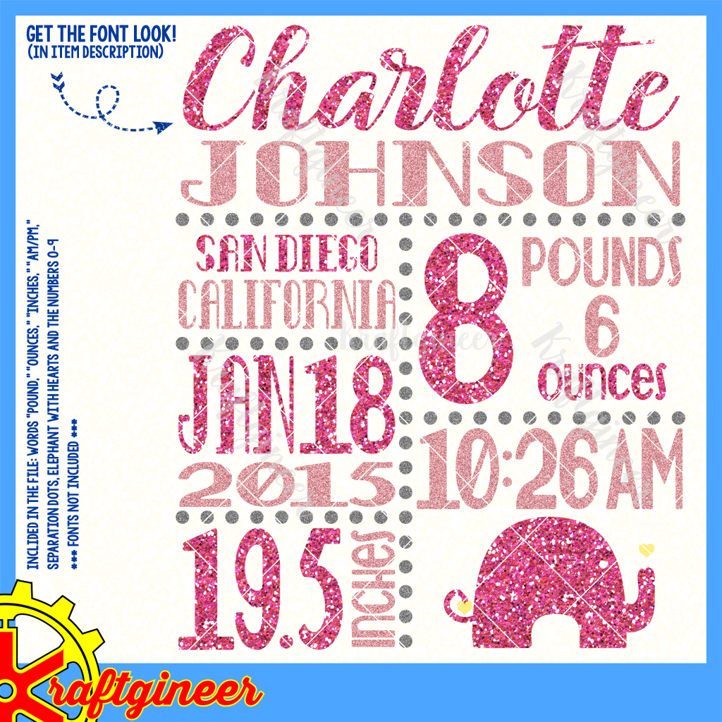 Download Baby SVG | DIY Birth Stats SVG, DXF, EPS, Cut File ...