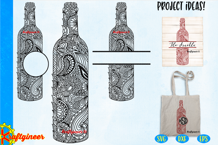 Download Household SVG | Zentangle Wine Bottle SVG, DXF, EPS | Wine SVG Cut Fil - Kraftgineer Studio