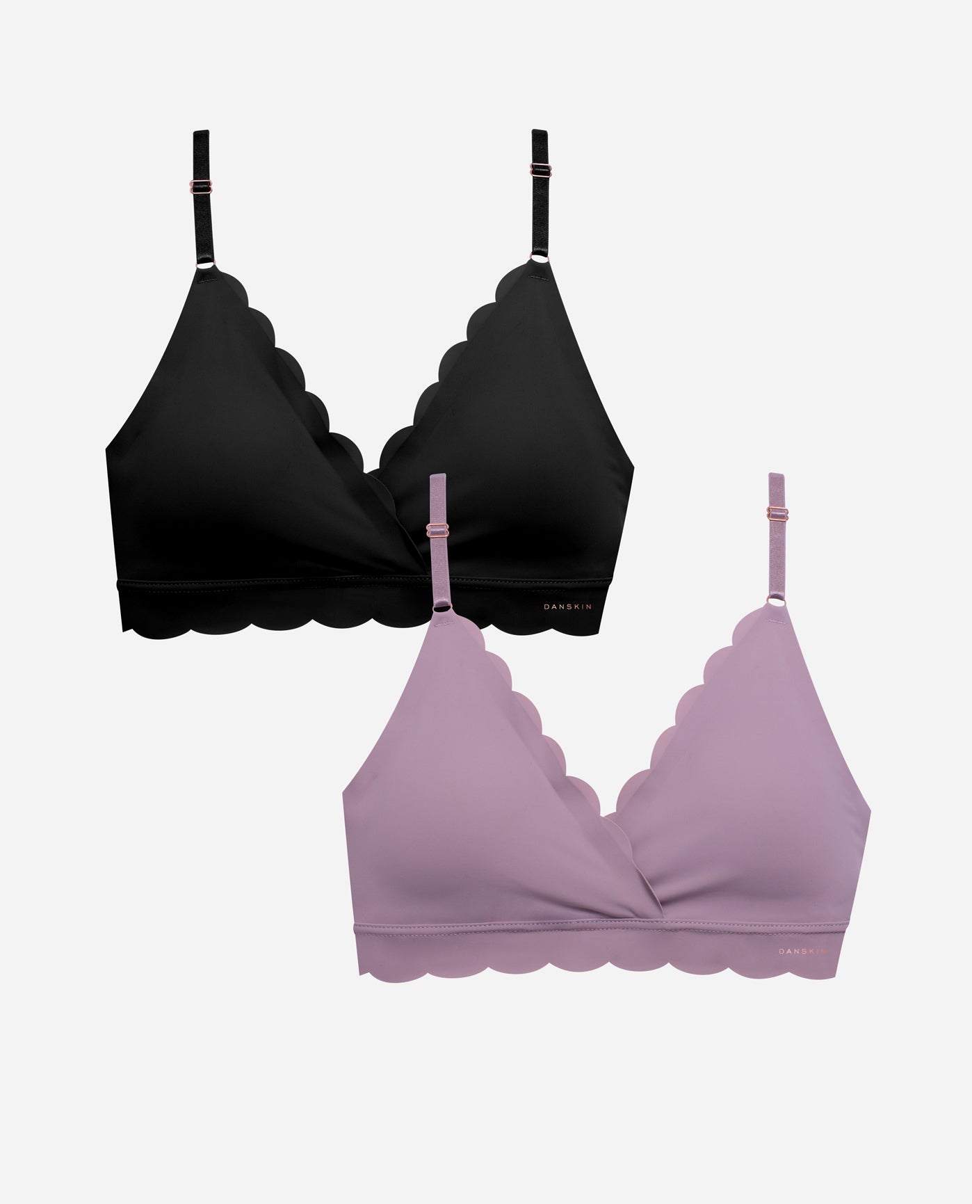Danskin Faded Meadow And Black 2-Pack Laser Wire Free Bra With Scallop Edge