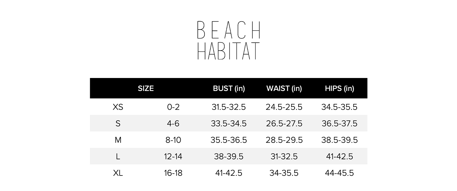 Beach Habitat Swim Size Chart