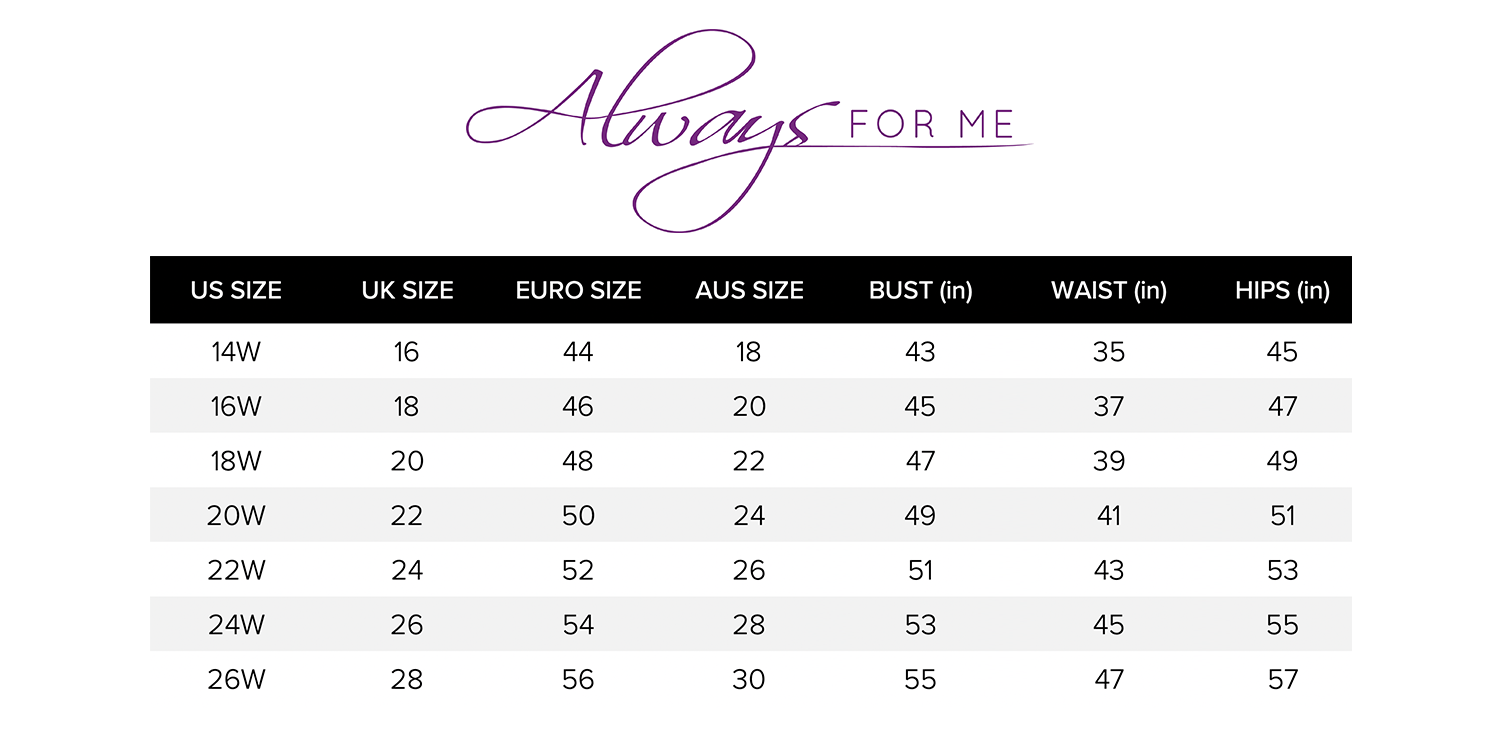 Always For Me Size Chart