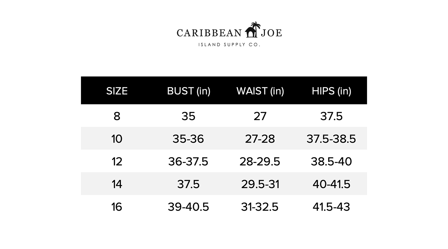 Caribbean Joe Swim Size Chart