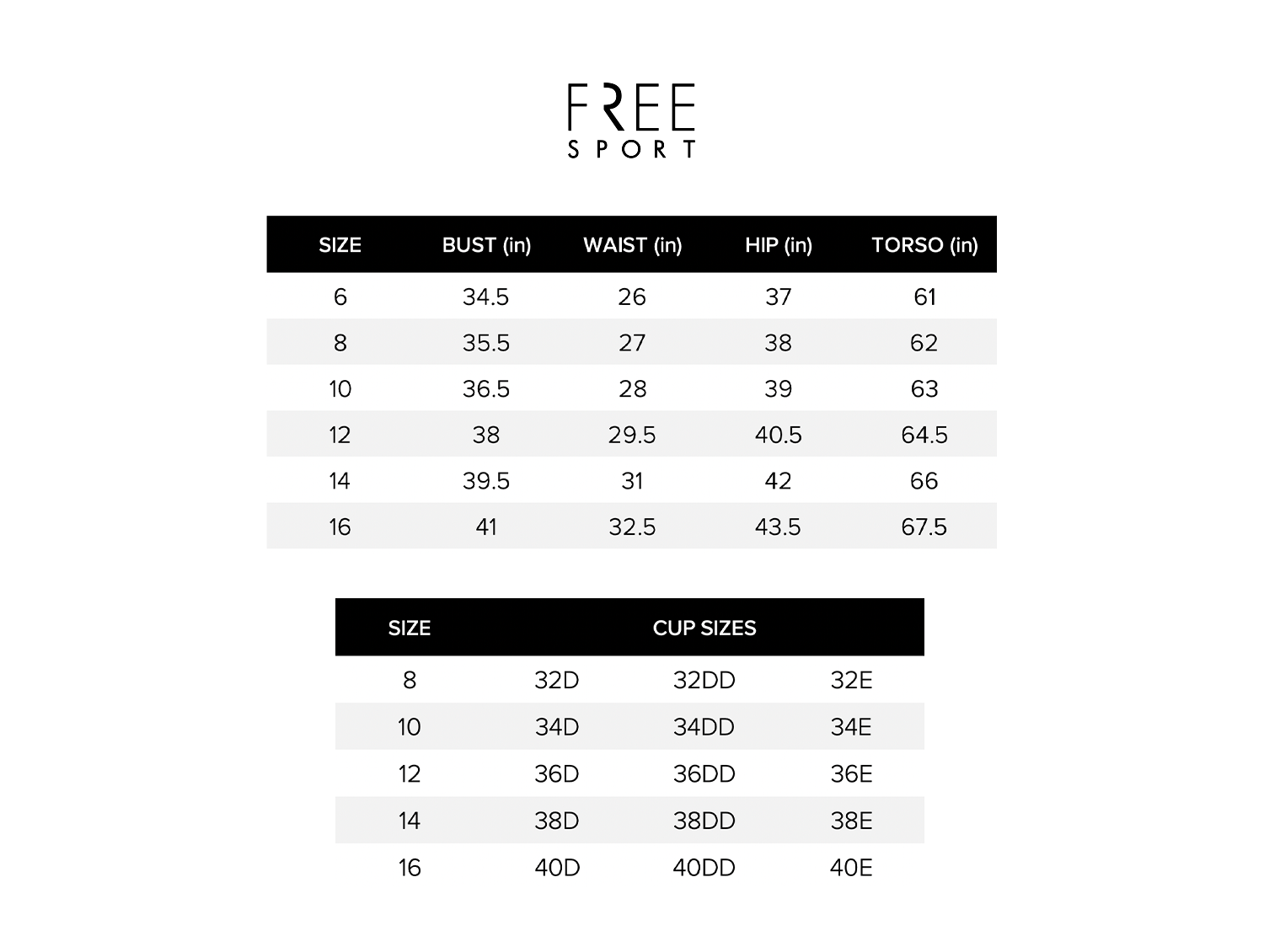 Free Sport by Gottex Swim Size Chart