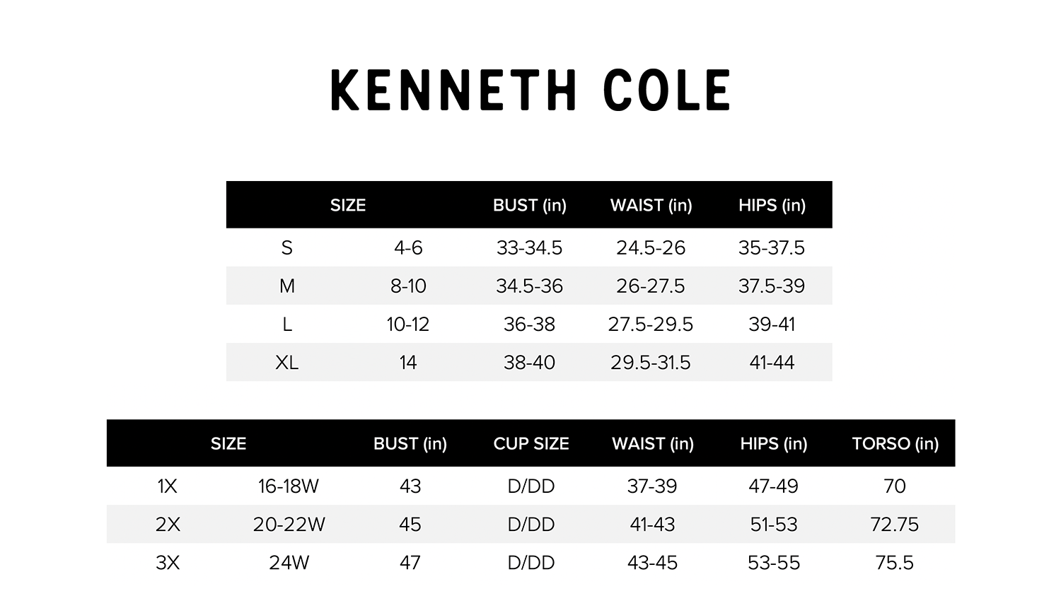 Kenneth Cole Size Chart