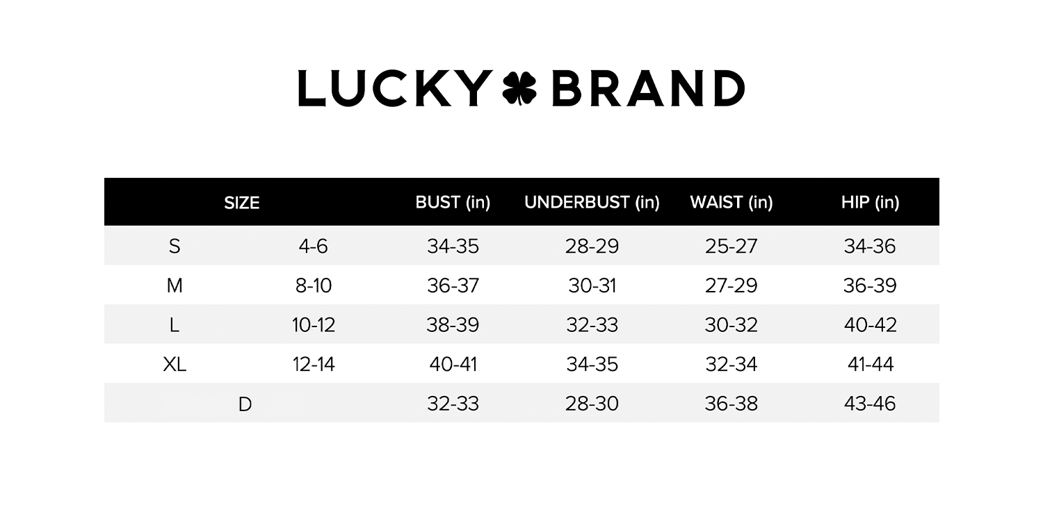 LUCKY BRAND SIZE CHART – DTC Outlet
