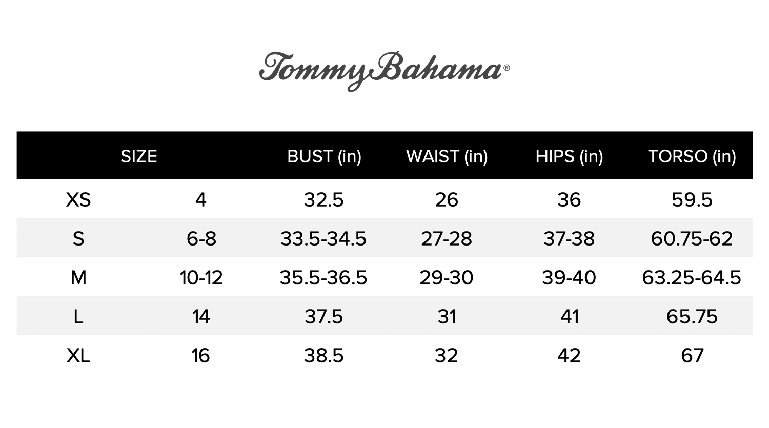 Tommy Bahama Swim Size Chart